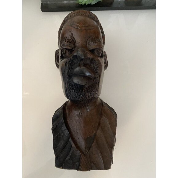 Vintage 1960s Tribal Man Hand Carved African Male Exotic Wood 8" Head Bust Stump - Picture 9 of 16